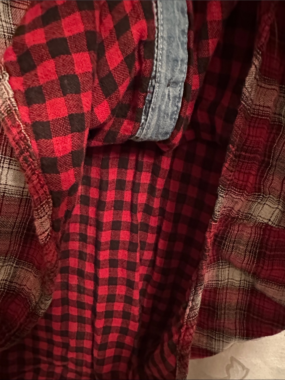 Ruff Hewn Red Plaid Button-Up Shirt with Denim Yoke - Picture 6 of 7